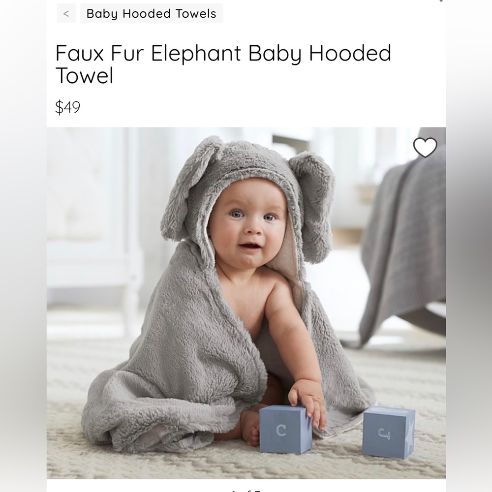 Pottery Barn Kids - Faux Fur Elephant Baby Hooded Towel